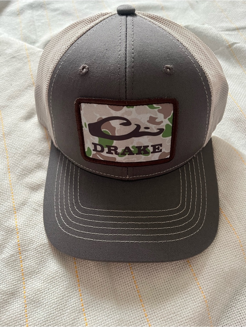 Drake Gray and Tan Mesh-Back Trucker Hat with Camo Patch